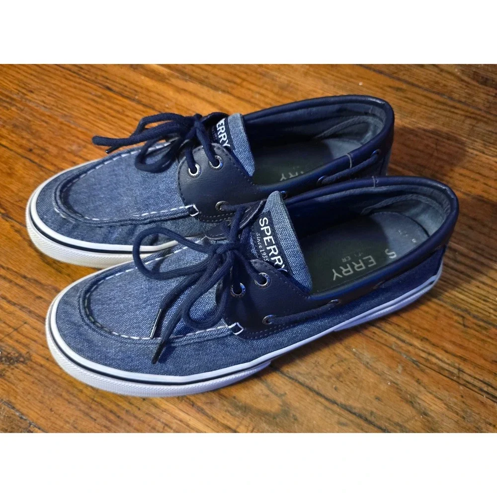 Sperry Top-Sider Mens Denim Textile Leather Boat Shoes Navy Blue Loafers 9.5